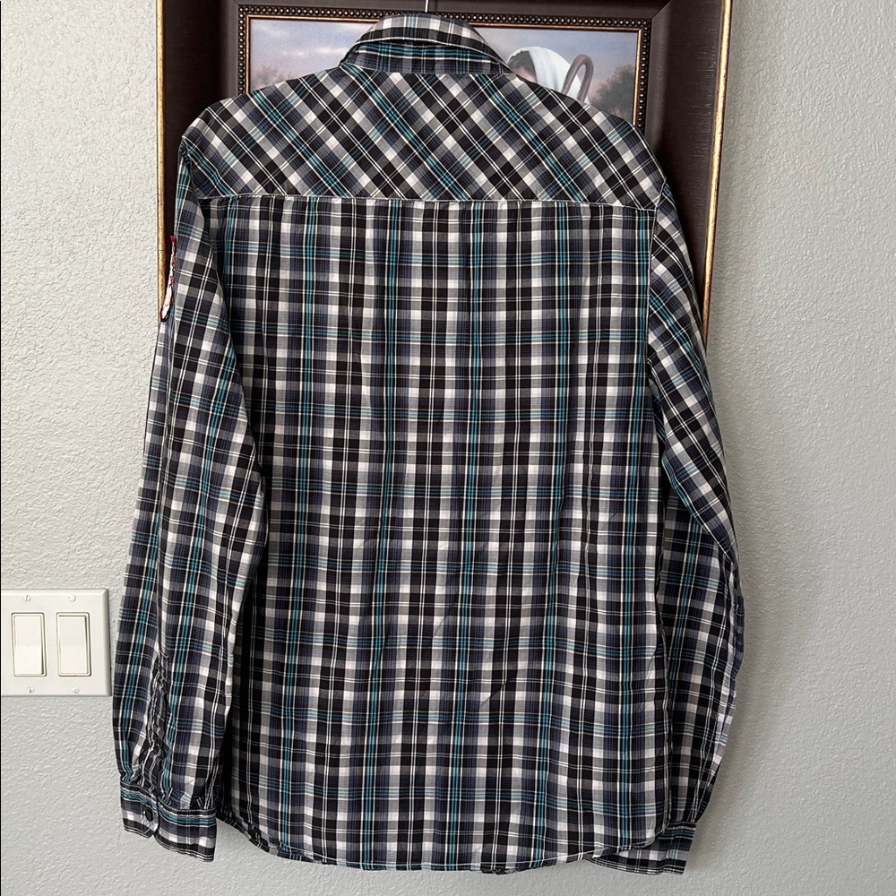 MARC ECKO Vintage 90s Streetwear L/S Button Down Shirt Blue/White Plaid Men's L - Picture 2 of 11